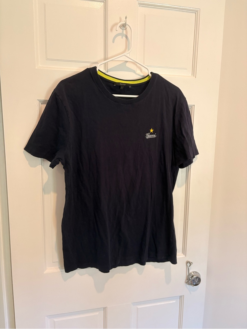 Gucci Men's Vintage Navy Crew Neck Logo T-Shirt